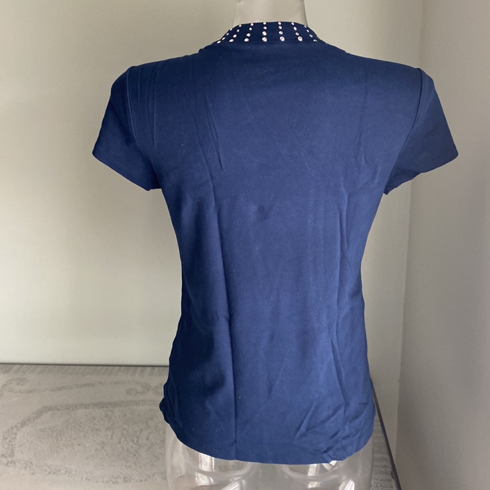 EUC Dressbarn navy and silver bling T-shirt. Sz L - Picture 3 of 6